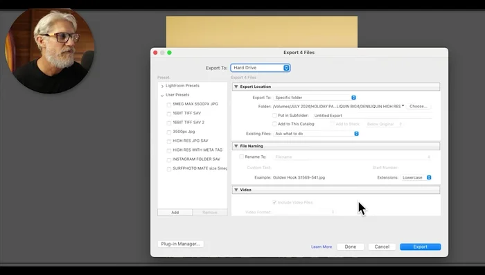Scegli una cartella di destinazione (es. sul desktop) e salva le impostazioni come preimpostazione utente ('Insta Salva Nuovo').