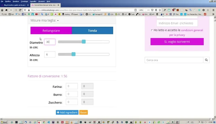Inserire le dimensioni della nuova teglia.