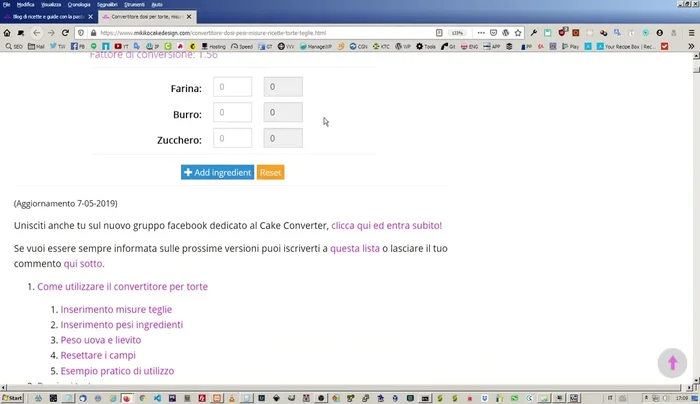 Inserire gli ingredienti della ricetta originale e le loro quantità.