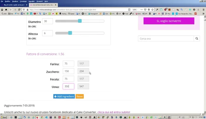 Verificare le quantità degli ingredienti nella colonna di destra, che rappresenta il risultato della conversione.