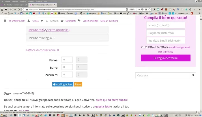Inserire le dimensioni della nuova teglia.