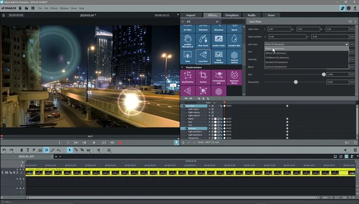 Aggiustare i parametri (intensità, tinta, dimensione, posizione, fusione) nei fotogrammi chiave iniziale e finale per ottenere l'effetto desiderato.