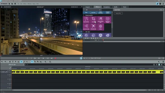 Aprire l'editor dell'effetto 'Riflesso obiettivo'.