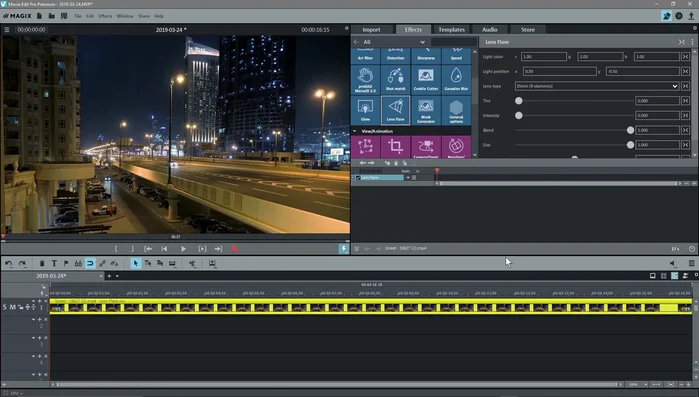 Aprire l'editor dell'effetto 'Riflesso obiettivo'.