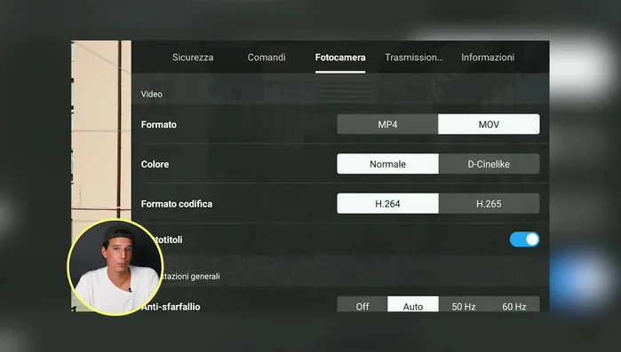 Imposta il formato video su MOV (per facilitare l'editing su Mac) e la codifica su H.265.