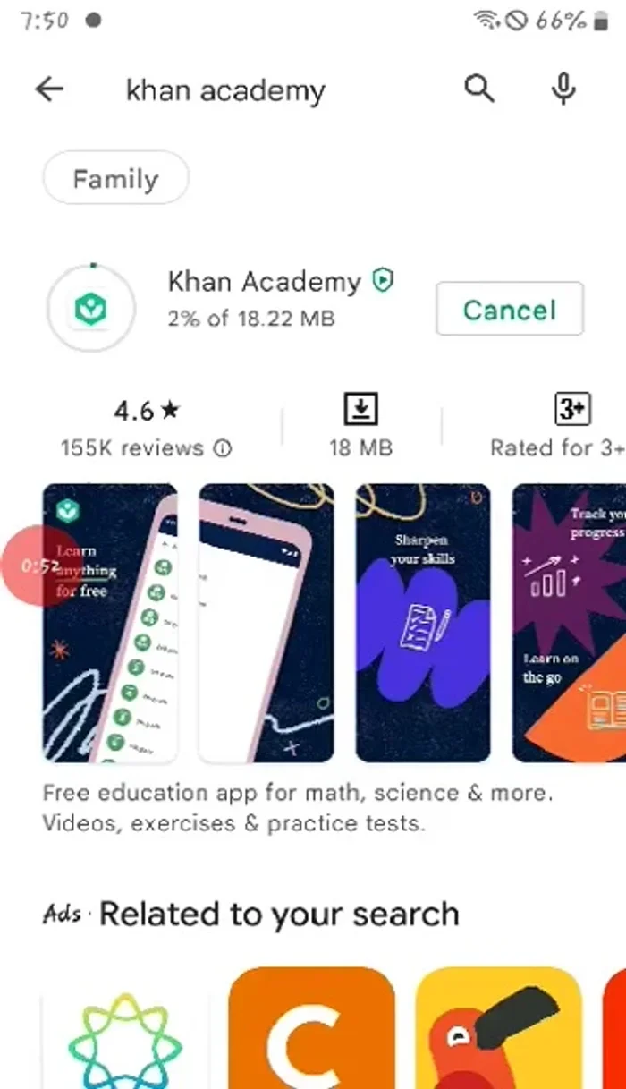 Aprire l'app e iniziare ad utilizzare Khan Academy.