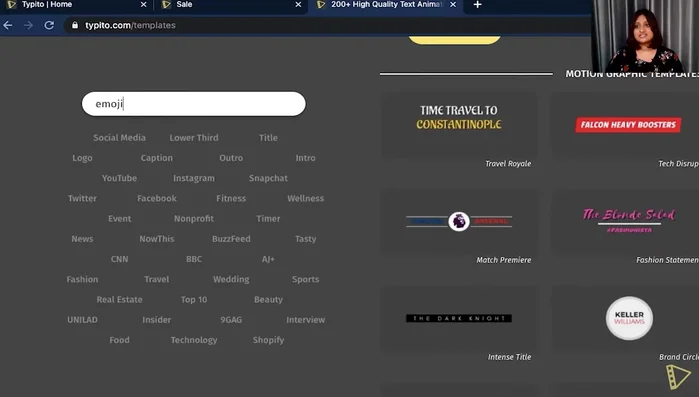 Scegli un modello di emoji dalla sezione 'templates' di Typeeto.