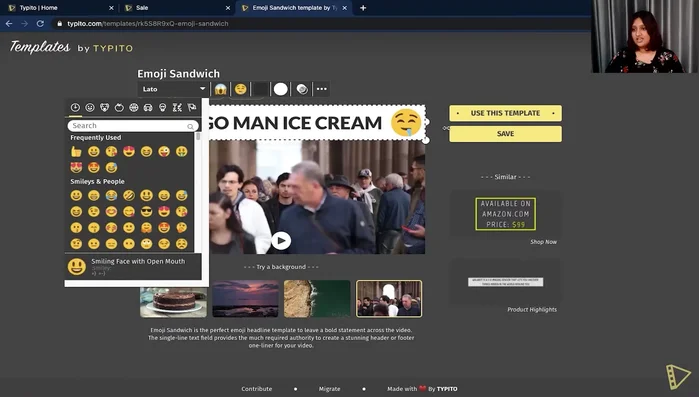 Personalizza il modello: cambia emoji, font, colori, dimensioni e posizionamento del testo ed emoji.