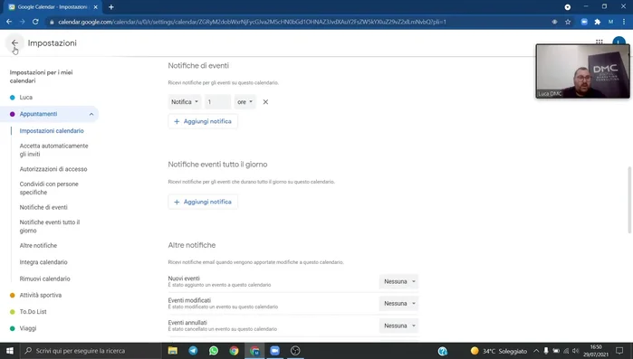 Configura le notifiche per gli eventi di tutto il giorno nella sezione apposita.