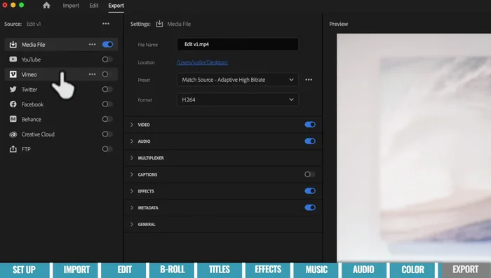 Esportazione del video