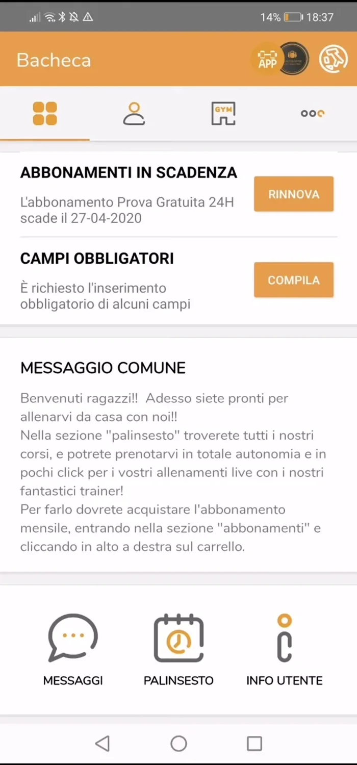 Dopo la registrazione, puoi accedere alla schermata principale dell'app.