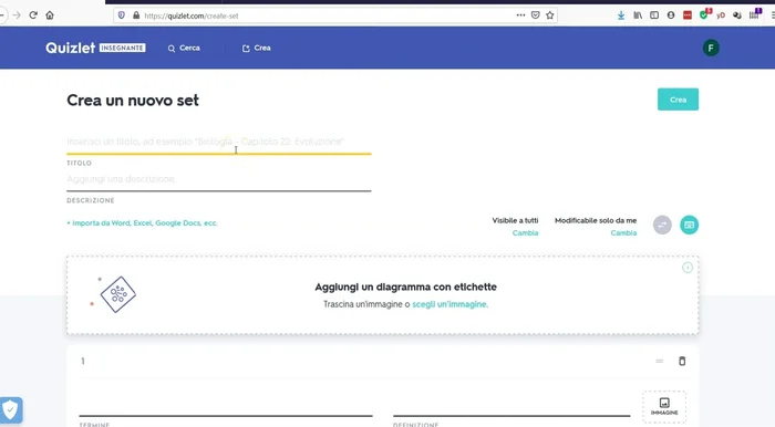 Inserisci il nome del set e una descrizione (facoltativa).