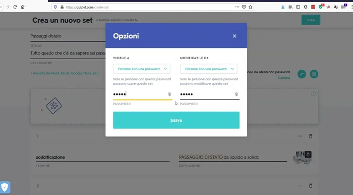 Crea una password se scegli la condivisione protetta da password.
