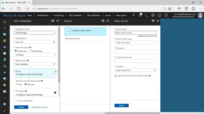 Creare il database premendo 'Crea'.