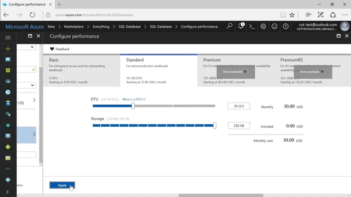 Creare il database premendo 'Crea'.