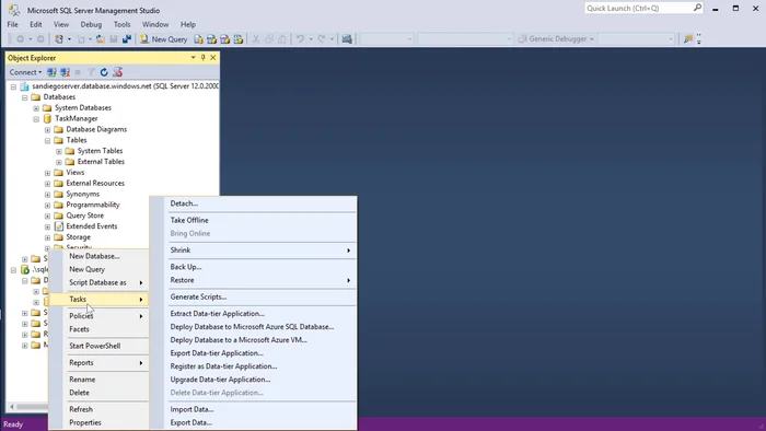 Nel database cloud, fare clic destro, selezionare 'Nuova query', incollare lo script (dopo aver rimosso le prime due righe), ed eseguirlo.