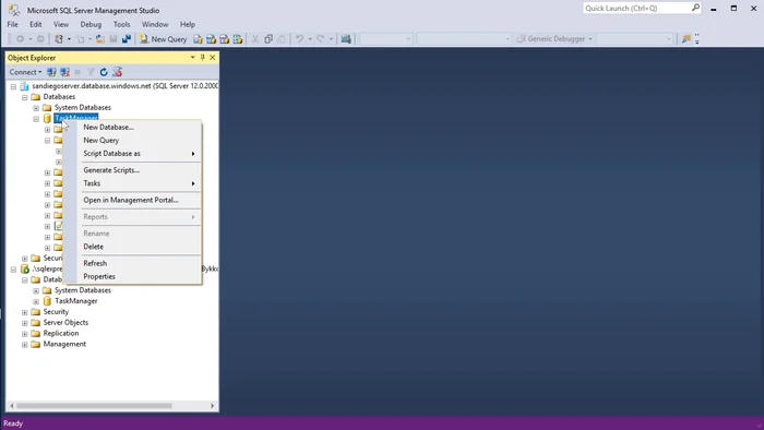 Nel database cloud, fare clic destro, selezionare 'Nuova query', incollare lo script (dopo aver rimosso le prime due righe), ed eseguirlo.
