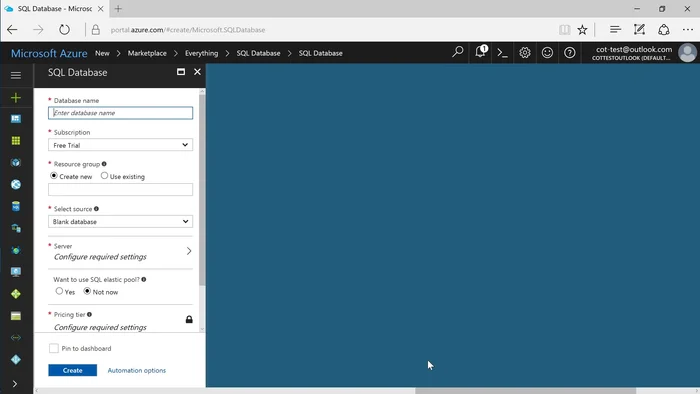 Creare il database premendo 'Crea'.