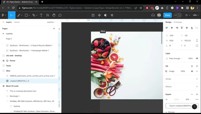 Utilizzo dello strumento 'Slice' per esportare porzioni di immagini