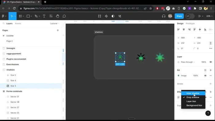 Applicazione di Effetti Ombra ('Shadows')