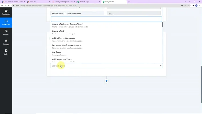 Mappa i campi di JotForm ai campi corrispondenti in Asana (nome attività, descrizione, data di inizio, data di scadenza, assegnatario, tag).