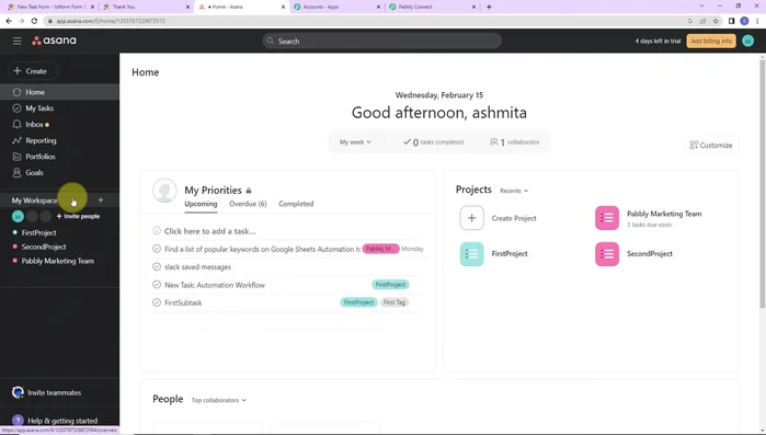 Mappa i campi di JotForm ai campi corrispondenti in Asana (nome attività, descrizione, data di inizio, data di scadenza, assegnatario, tag).