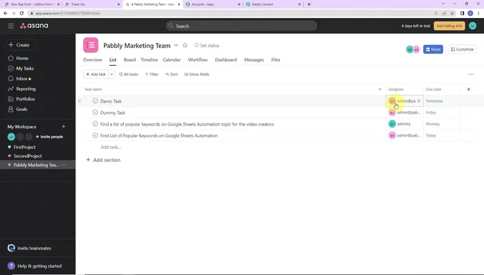 Verifica che l'attività sia stata creata correttamente in Asana.