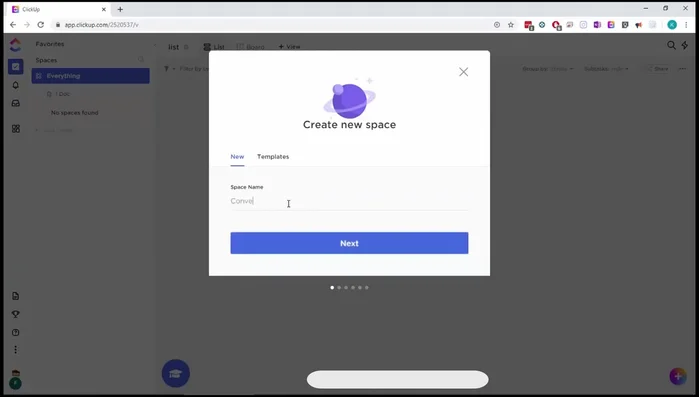Selezione del tipo di progetto (normale, marketing, ecc.).