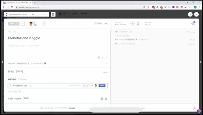 Gestione dei sotto-attività (subtasks) per suddividere le attività complesse.