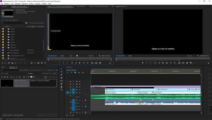 Fare doppio click sull'oggetto sottotitoli nella timeline per aprire il pannello di editing.