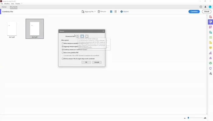 Cliccare su "Combina"