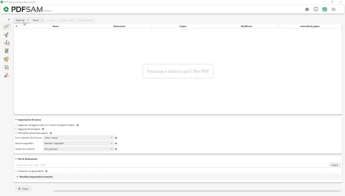 Aggiungere i file PDF tramite "Aggiungi" o trascinamento