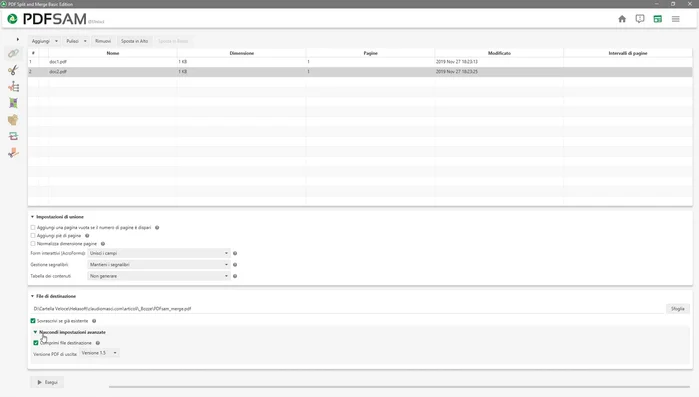 Scegliere la posizione di salvataggio e cliccare su "Esegui"