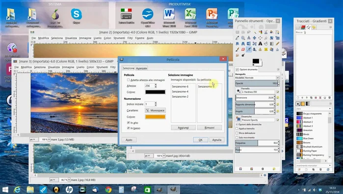 Nella finestra 'Pellicola', trascinare le immagini desiderate dalla sezione 'Immagini disponibili' alla sezione 'Immagini su pellicola'.