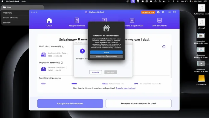 Abilitare le estensioni richieste da dBack.