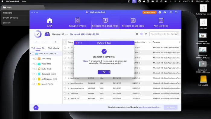 Attendere il completamento della scansione.