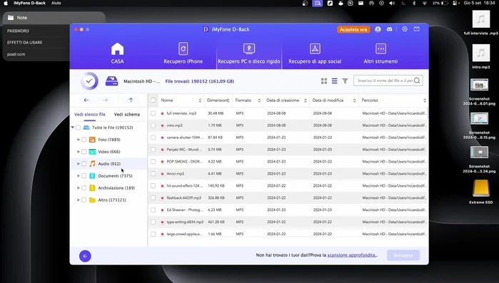 Selezionare il file da recuperare e cliccare su "Recupero".