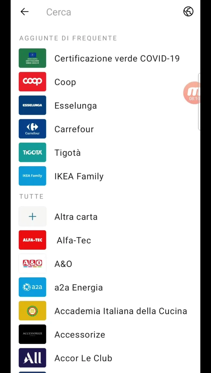 Ripetere i passaggi 2-5 per aggiungere tutte le carte fedeltà.