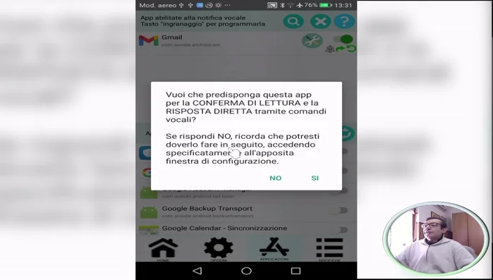 Configura le opzioni avanzate come risposta vocale diretta, modalità silenziosa e comandi vocali.