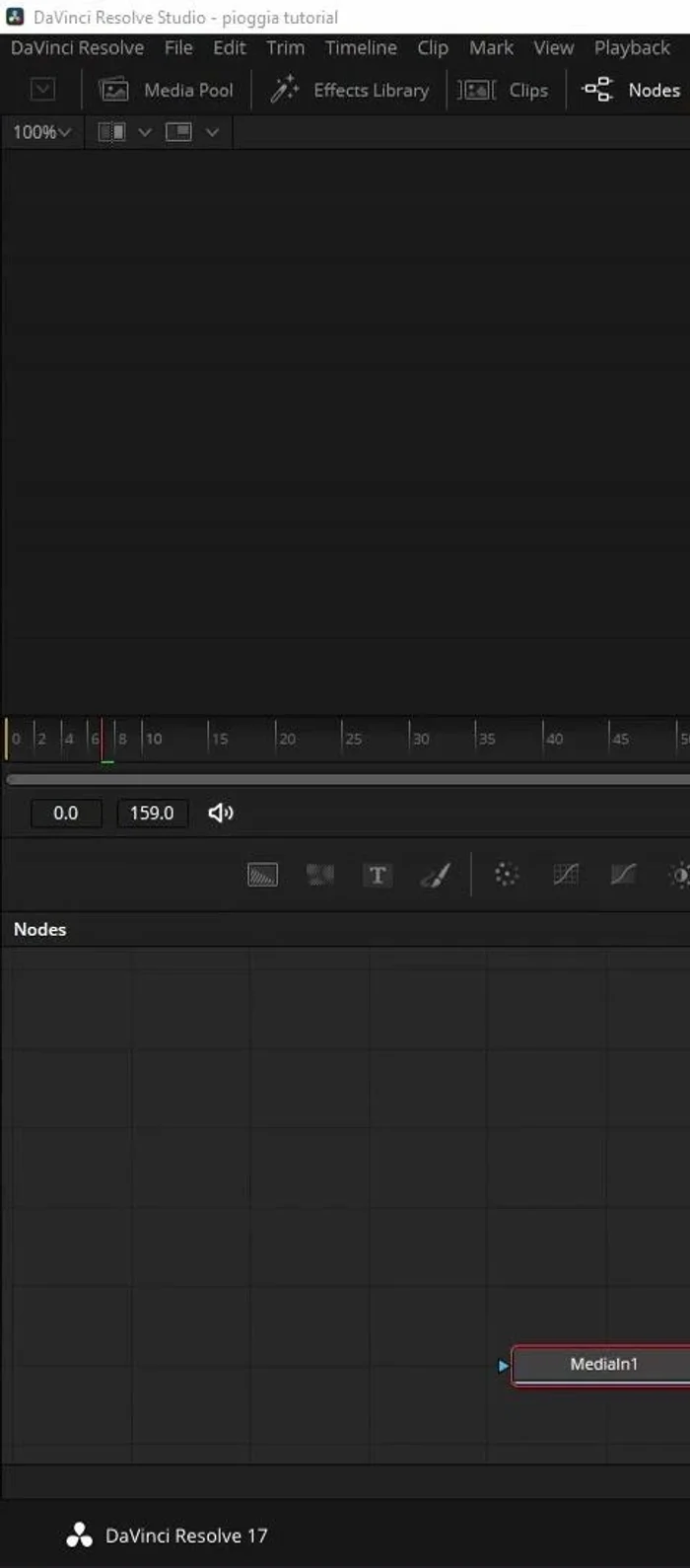 Nel nodo 'Render Particelle', andare su 'Style' e cambiare il tipo di particella da 'Punti' a 'Linea' per simulare le gocce di pioggia. Ruotare le linee di 90 gradi per farle cadere verso il basso.