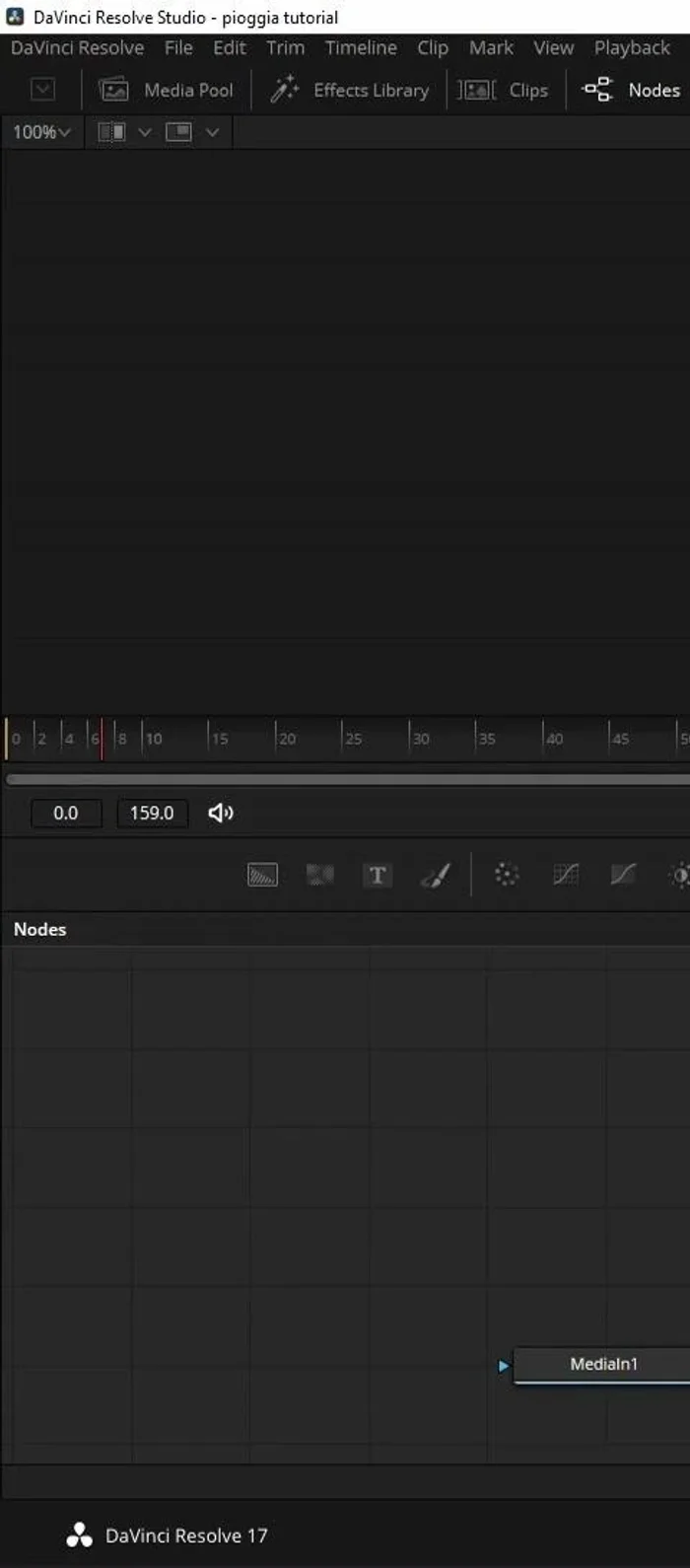 Nel nodo 'Render Particelle', andare su 'Style' e cambiare il tipo di particella da 'Punti' a 'Linea' per simulare le gocce di pioggia. Ruotare le linee di 90 gradi per farle cadere verso il basso.