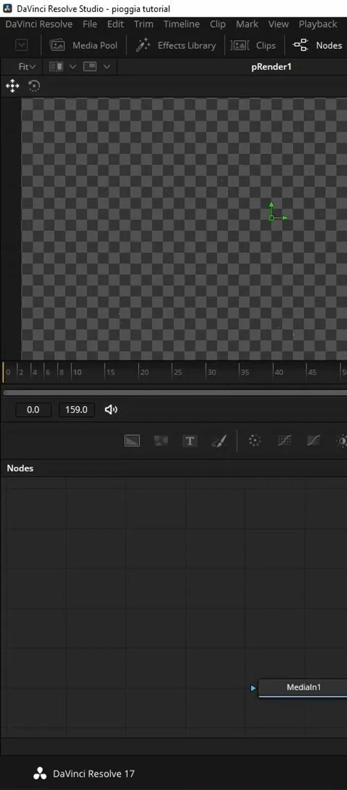 Nel nodo 'Render Particelle', andare su 'Style' e cambiare il tipo di particella da 'Punti' a 'Linea' per simulare le gocce di pioggia. Ruotare le linee di 90 gradi per farle cadere verso il basso.