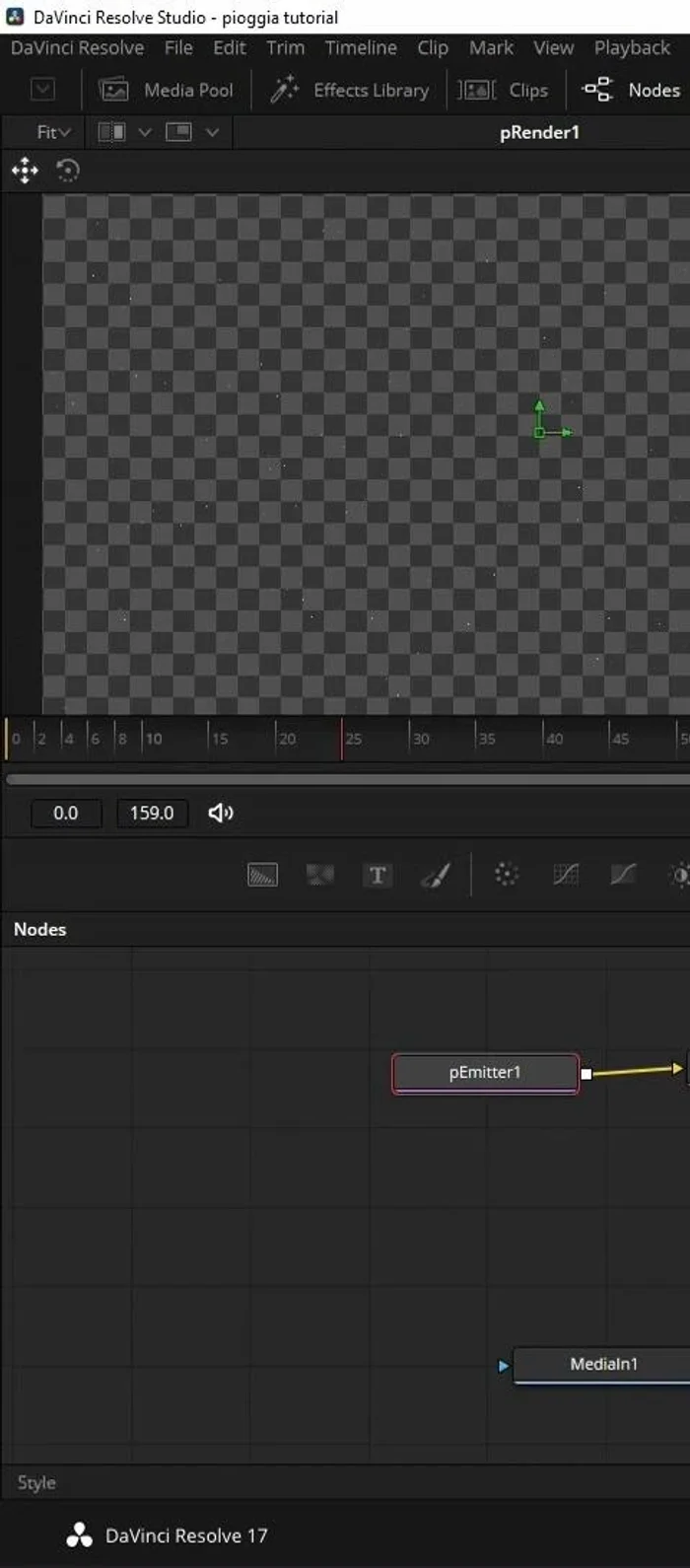 Regolare parametri come 'Size', 'Velocità' e 'Numero di Particelle' per ottenere l'effetto pioggia desiderato.