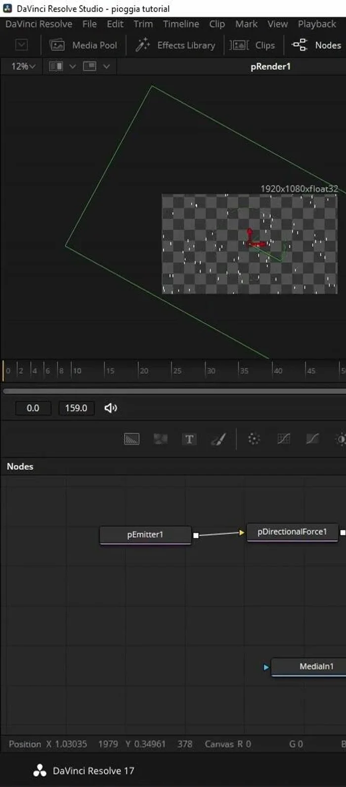 Opzionale: Aumentare le dimensioni del nodo 'Emettitore Particelle' per coprire meglio l'intera scena.