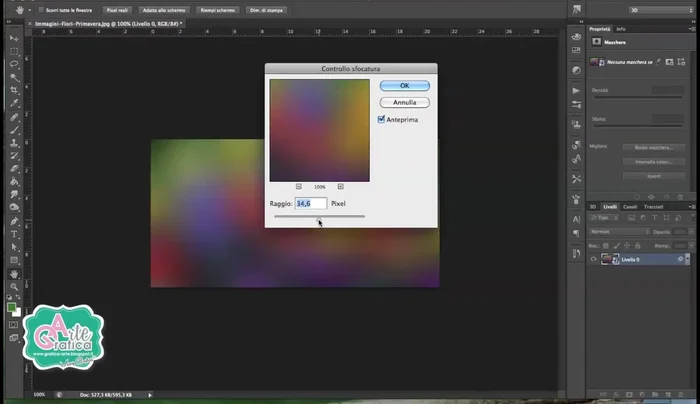 Regolare il raggio di sfocatura (consigliato: un valore leggero, tipo 1.6).