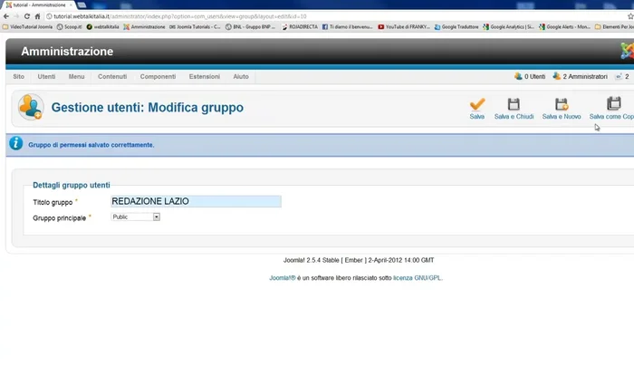 Assegnazione del gruppo 'Pubblico' come gruppo principale a ciascun gruppo redazione.