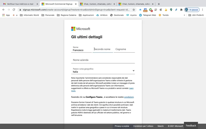 Inserisci il tuo nome (o il nome dell'organizzazione).