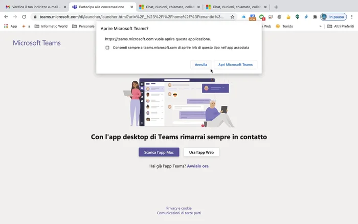 Apri l'applicazione Microsoft Teams o utilizza la versione web.