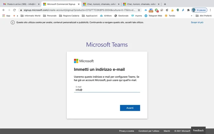 Crea e conferma una password.