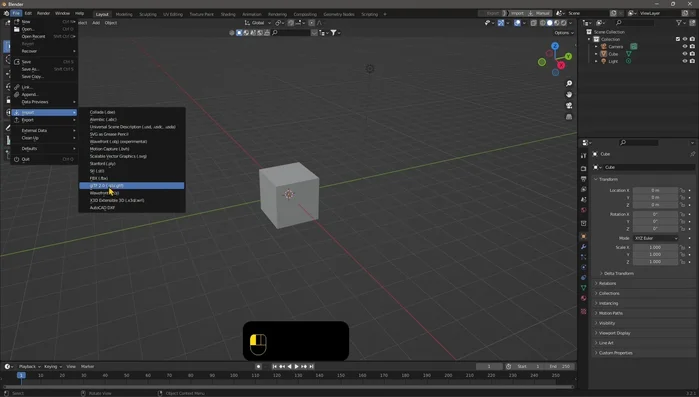 Importa il modello GLTF in Blender.